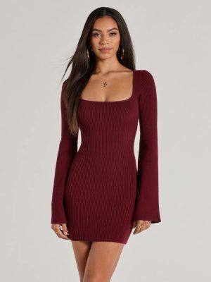 Seasonal Staple Ribbed Knit Bell Sleeve Mini Dress