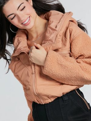 Fight The Frost Faux Sherpa Sleeve Puffer Jacket