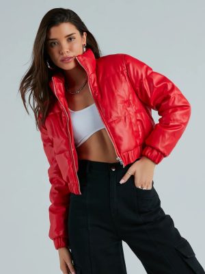 Always Slick Faux Leather Puffer Jacket