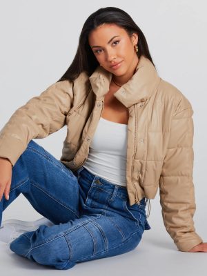 Sleek As Can Be Faux Leather Puffer Jacket