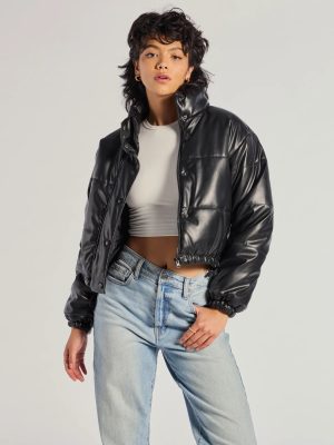 Sleek And Cozy Faux Leather Puffer Jacket
