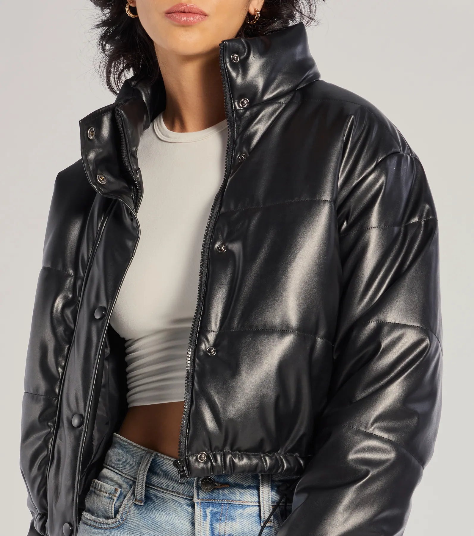 Sleek And Cozy Faux Leather Puffer Jacket - Image 4
