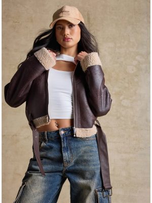 Cozy Sleek Faux Shearling Trim Moto Jacket