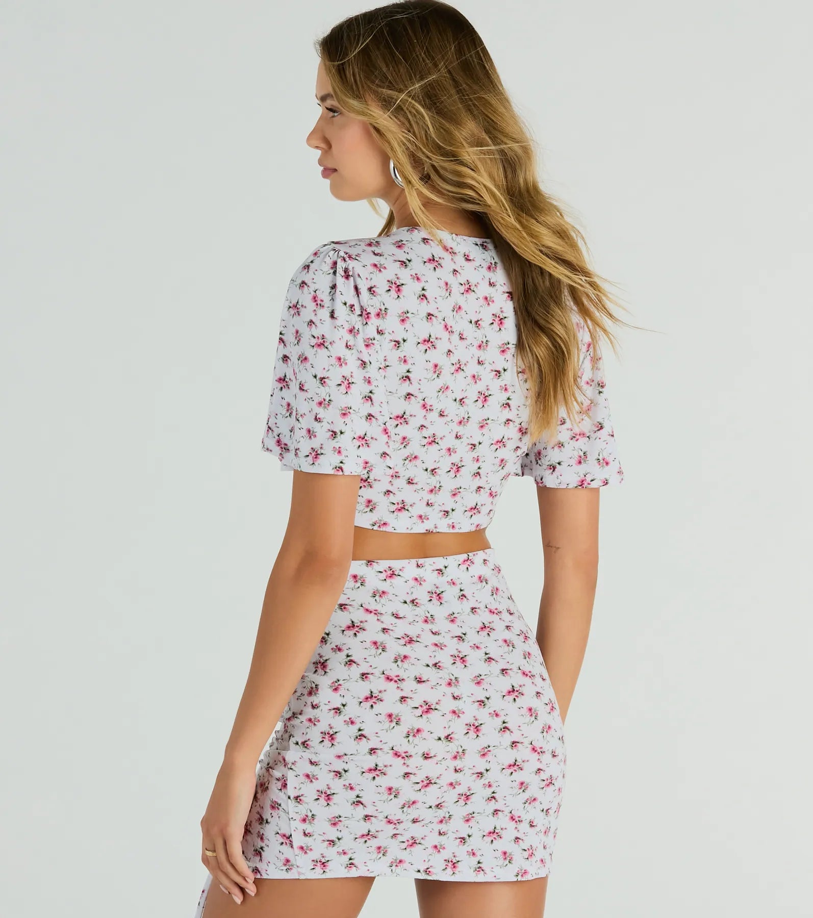 Sweet Flirt Flutter-Sleeve Ditsy Floral Tie-Front Top - Image 2