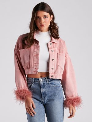 Luxe Touch Marabou Denim Crop Jacket