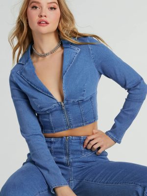 Shape Up Corset Crop Denim Blazer