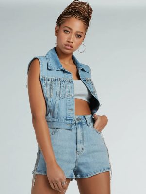 Country Glamour Rhinestone Fringe Denim Vest