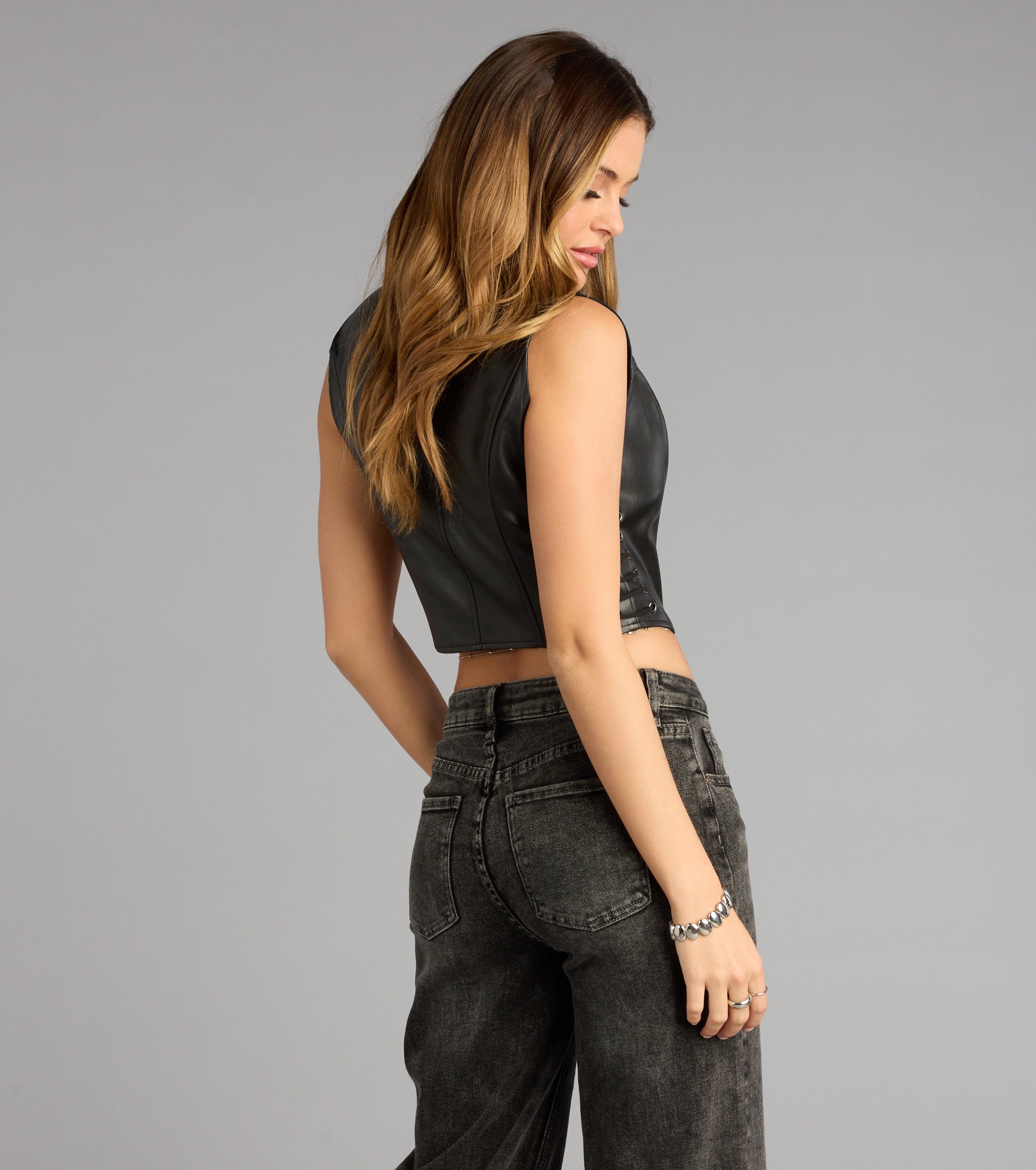 Cute Rebel Lace-Up Stitch Vest - Image 2