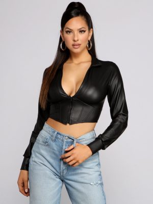 An Edgy Vibe Faux Leather Crop Top