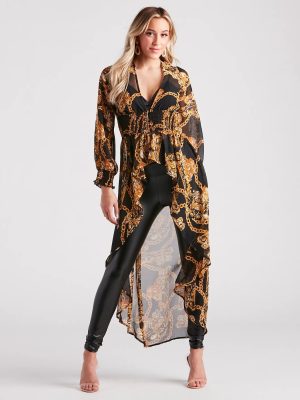 Bold Babe Status Chain Print Chiffon Duster