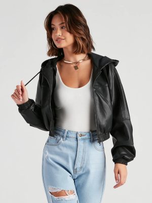 Major Edge Faux Leather Hoodie