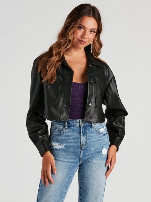 New Rule Faux Leather Crop Shacket