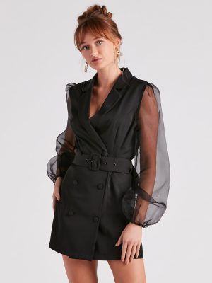 Chic And Fab Sheer Sleeve Blazer Dress