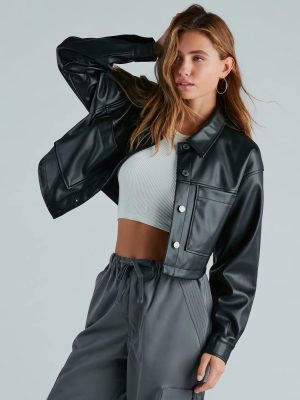 New Rule Faux Leather Crop Shacket