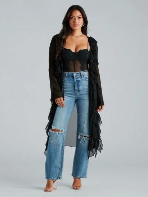 Mix And Mesh Chiffon Ruffle Long Duster
