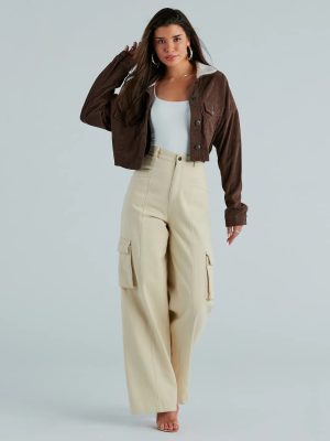 My Lane Corduroy Faux Sherpa Collar Crop Jacket