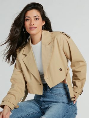Eye For Style Twill Belted Crop Trench Coat