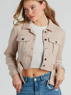 Layer On Iconic Belted Crop Faux Suede Moto Jacket