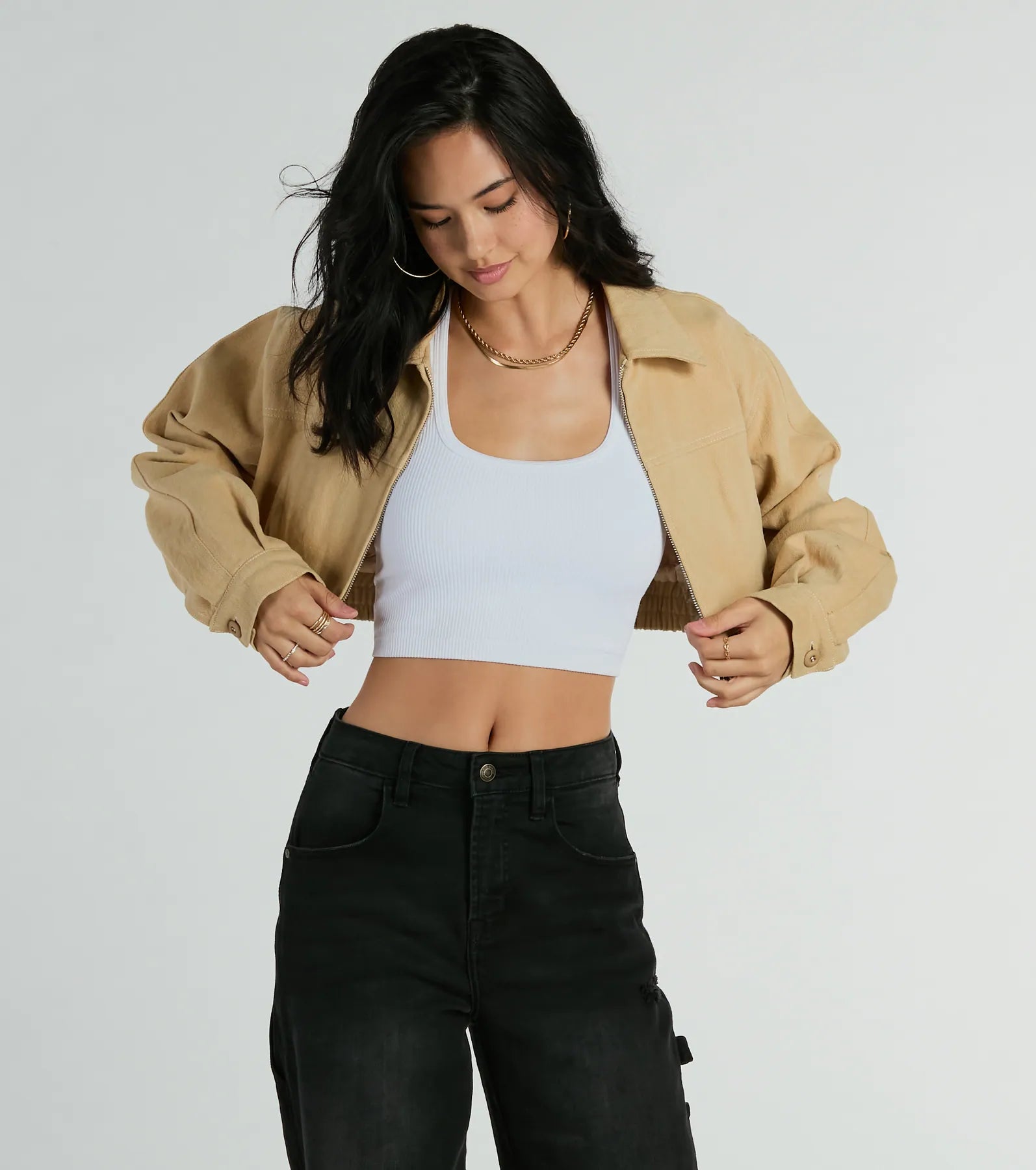 Never Average Cinched Crop Bomber Jacket - Image 2