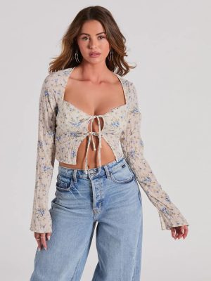Sweetness Blend Long Sleeve Floral Tie-Front Top
