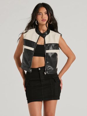 Meet The Crew Contrast Moto Faux Leather Vest