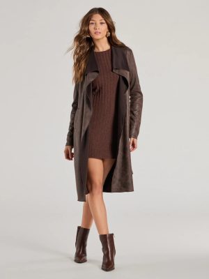 Chic Impression Faux Suede Belted Trench Coat
