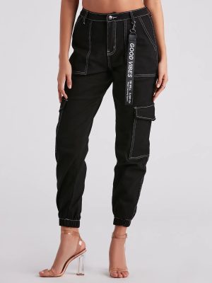 Functional Style Denim Cargo Joggers