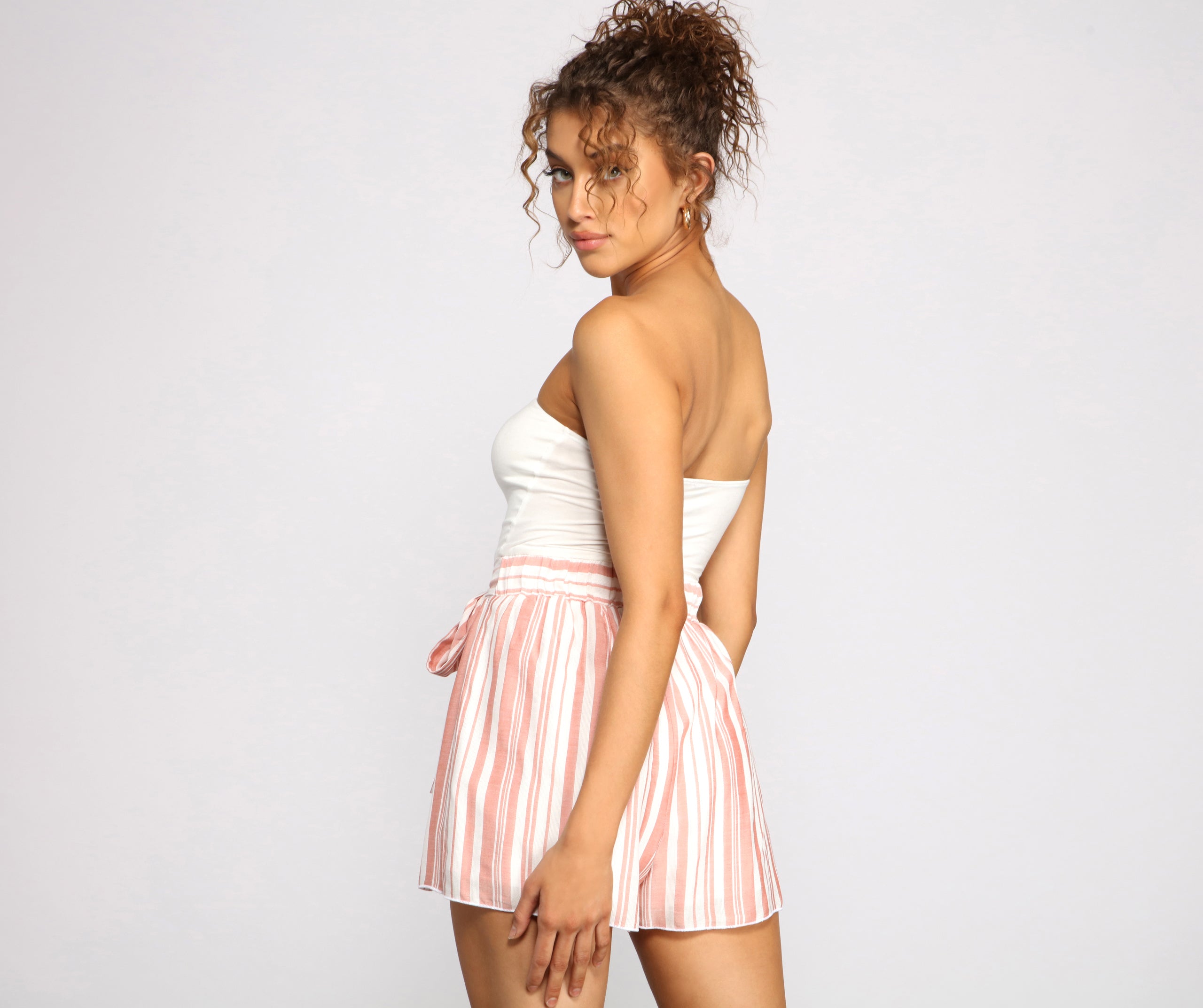 Stylish Stripes Strapless Romper - Image 2