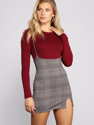 Sassy Plaid Suspender Mini Skirt