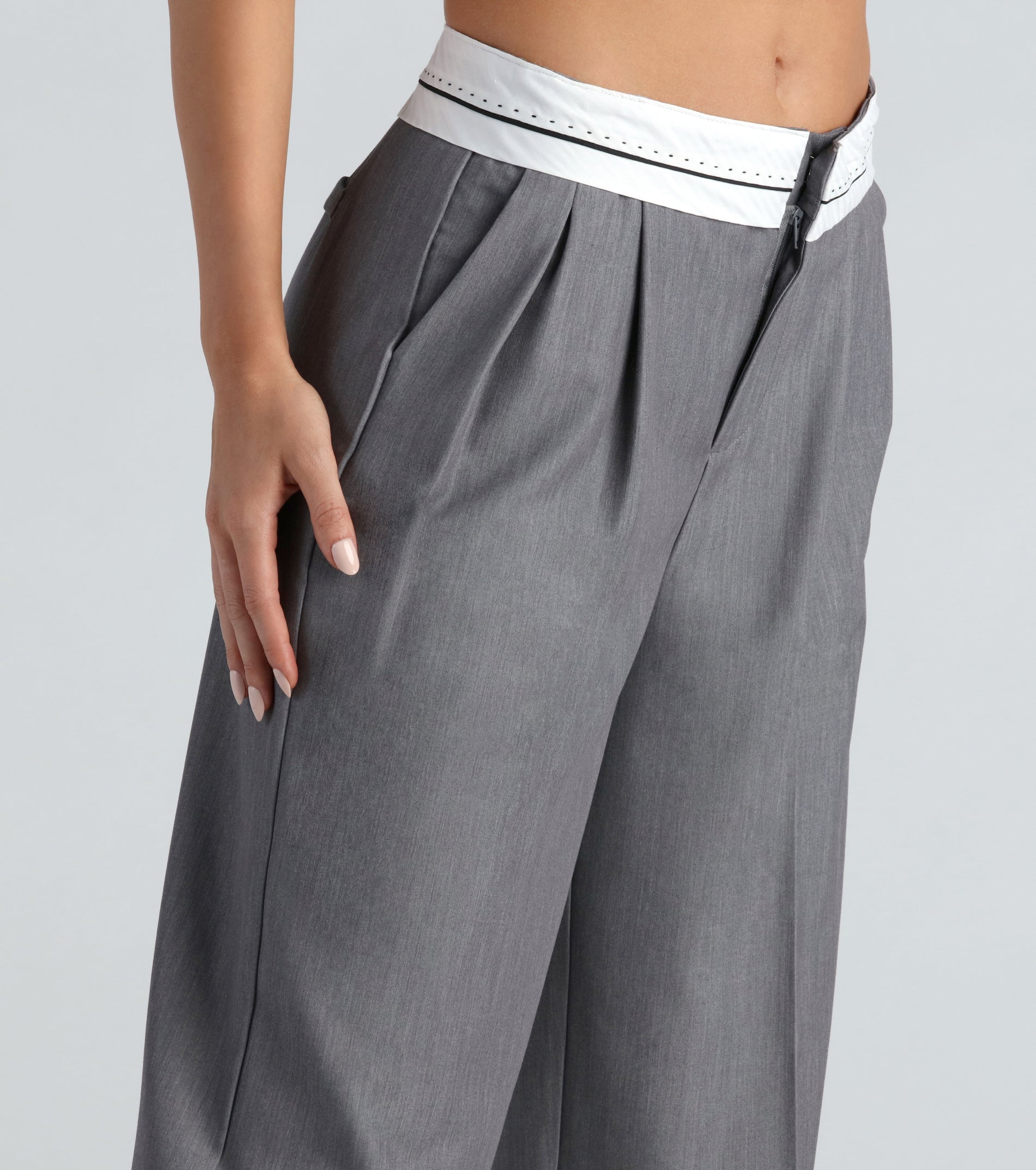 Cool-Girl Confidence Contrast Waist Trouser Pants - Image 8