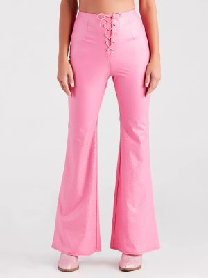 Fashion Doll Rhinestone Faux Leather Flare Pants