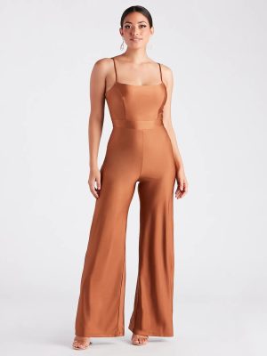 Stylish Sheen Sleeveless Wide-Leg Jumpsuit