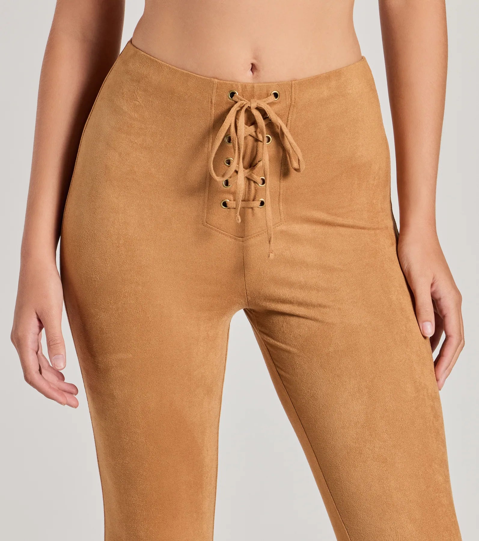 Bohemian Babe Lace-Up Faux Suede Flare Pants - Image 3