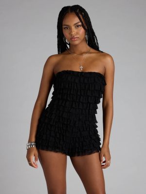 For The Frill Of It Lace-Up Ruffled Romper