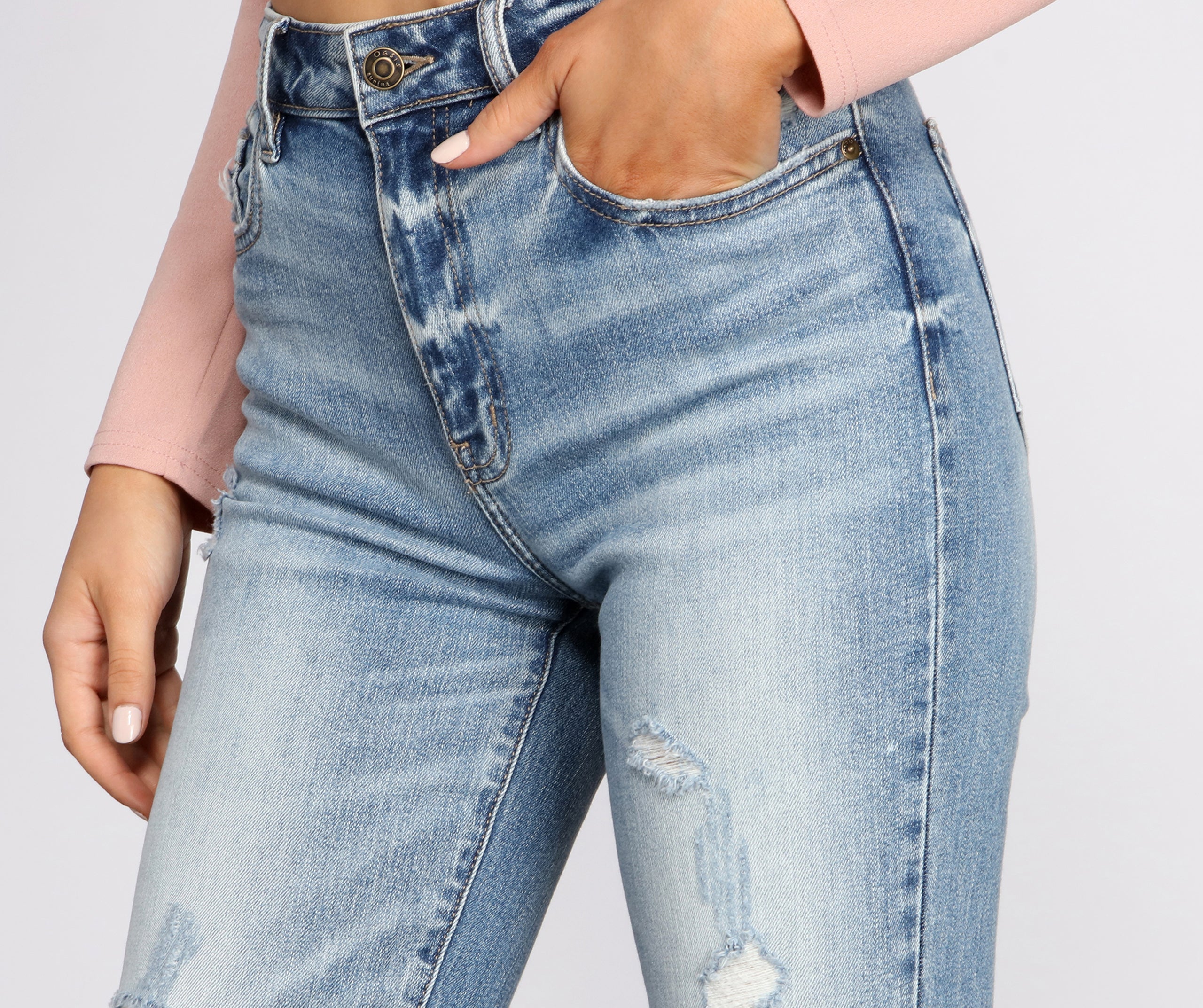 Tobi Super High Waist Destructed Mom Jeans - Image 3