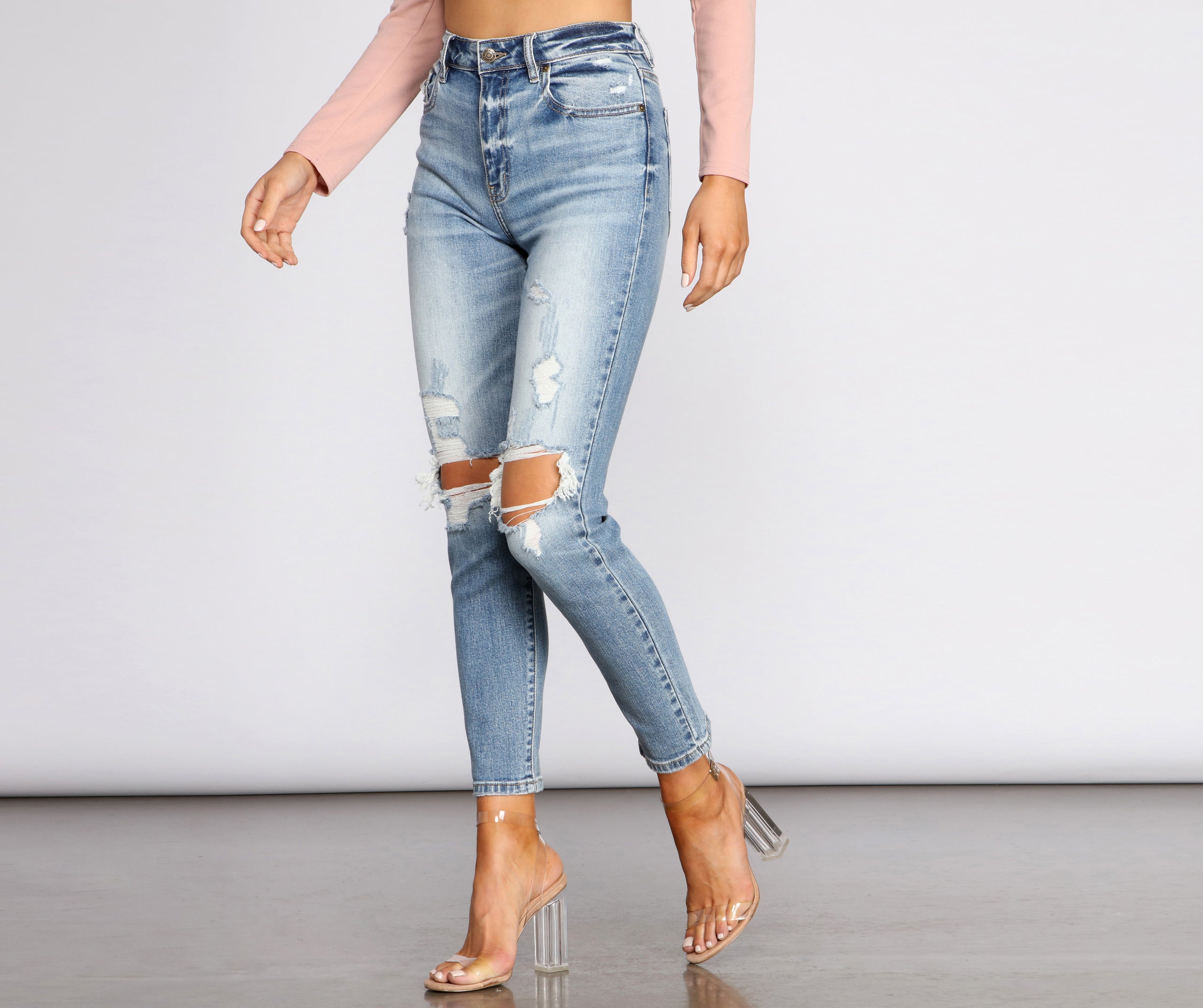 Tobi Super High Waist Destructed Mom Jeans - Image 4
