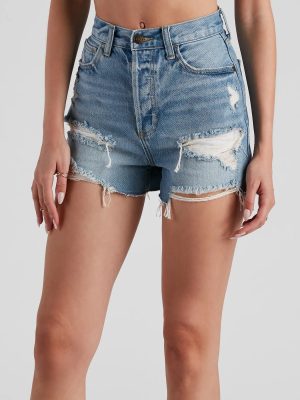 Reese High Rise Destructed Denim Shorts By Windsor Denim