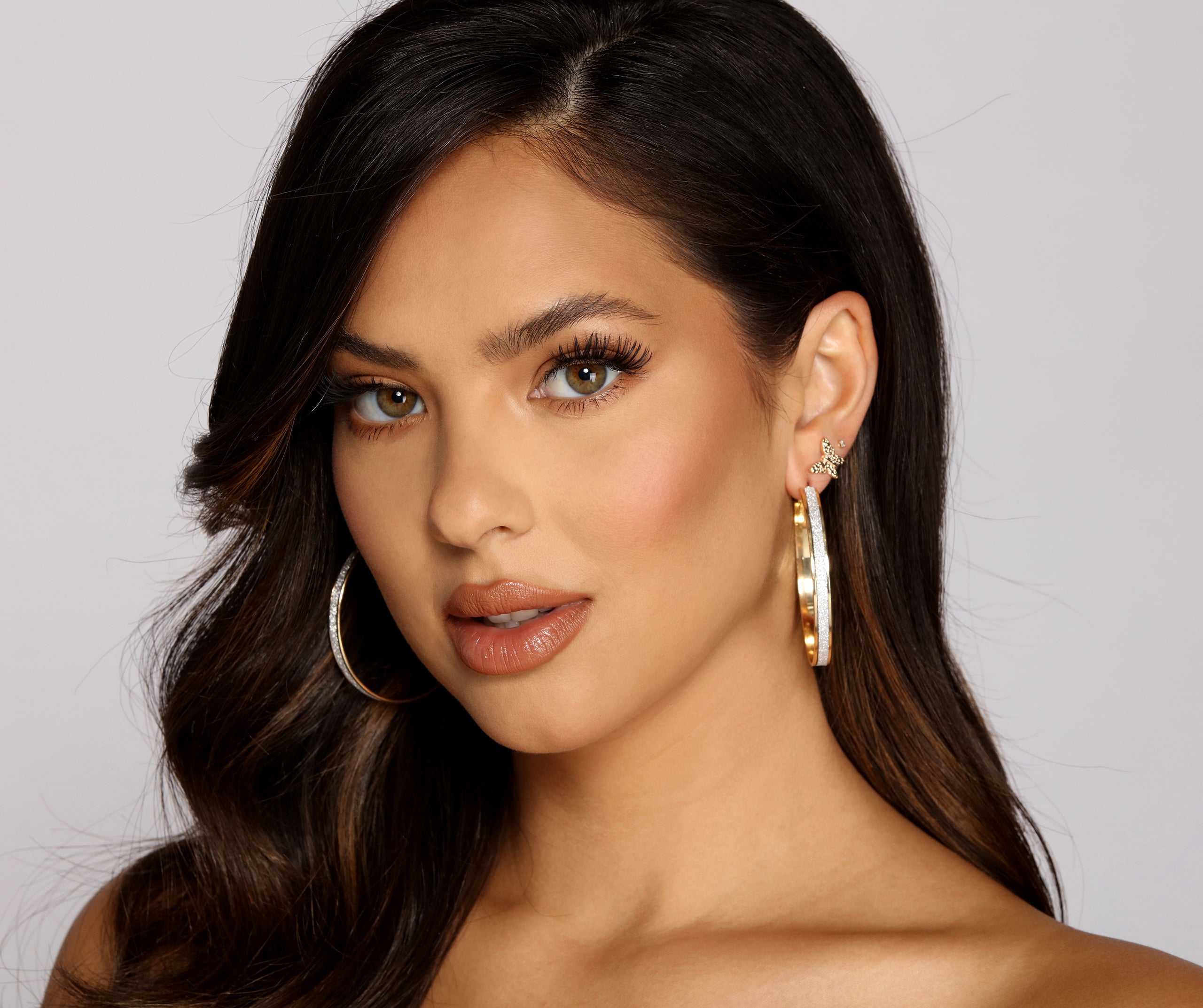 Chic Butterfly Stud And Hoop Earrings Set - Image 4