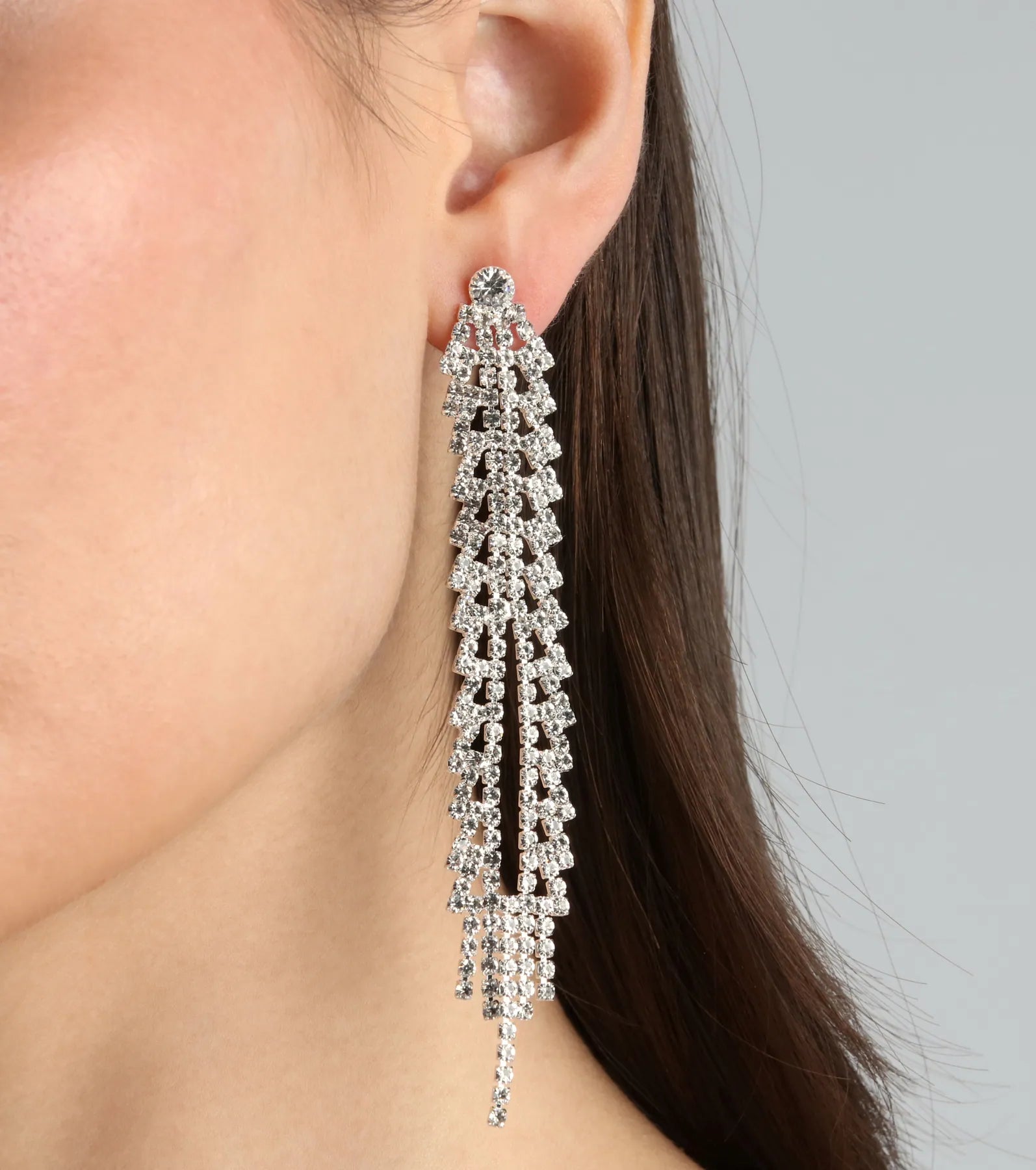 Luxe Statement Rhinestone Fringe Earrings - Image 2