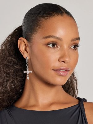 Glam Sheen Rhinestone Cross Earrings