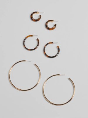 Trendy Three-Pack Tortoise Hoop Earrings Set