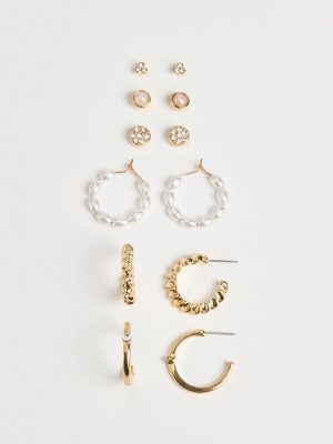 Trendy Glam Rhinestone And Pearl Earrings Set