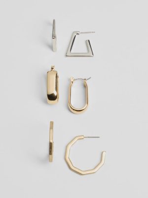 Sleek Detail Three-Pack Hoop Earrings Set