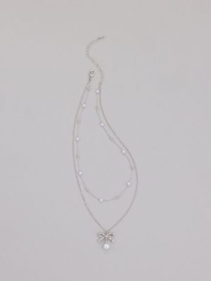 Sweet Trend Bow Pearl Layered Necklace