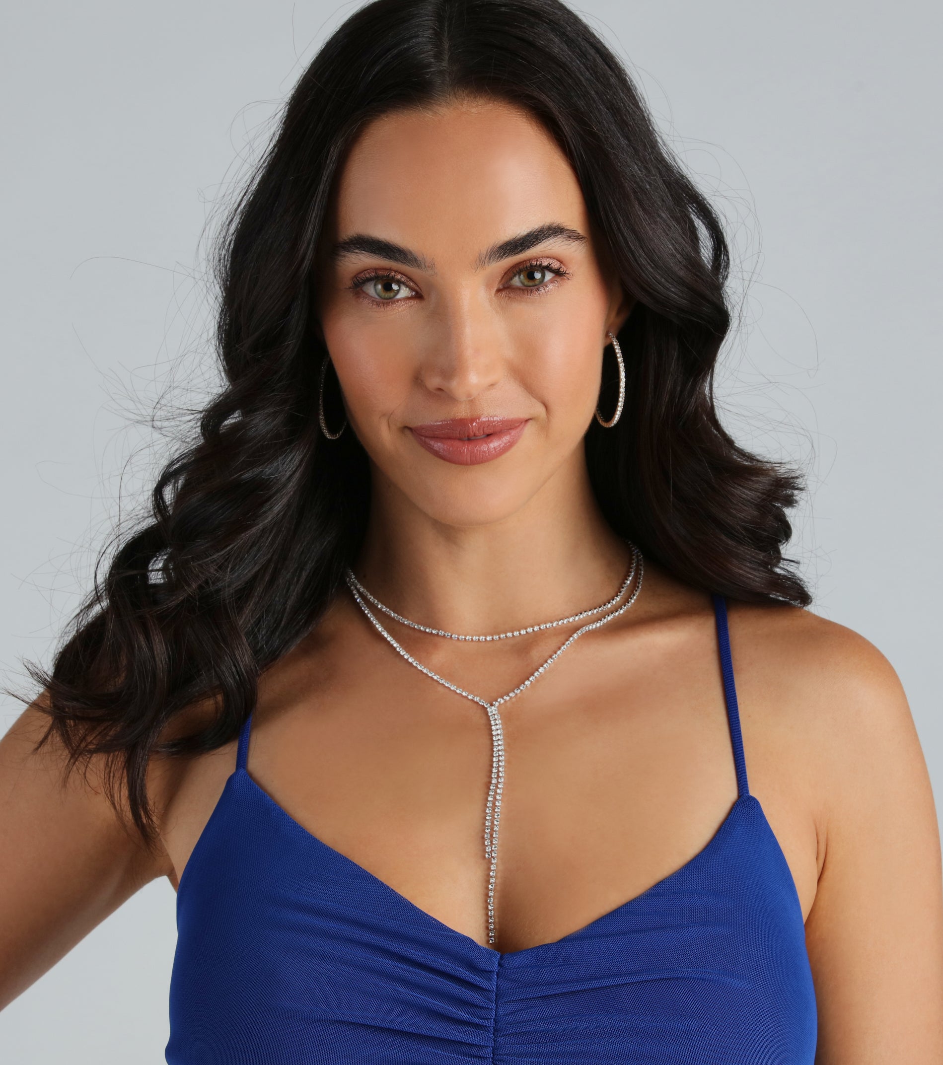Layered In Rhinestone Lariat Necklace - Image 2