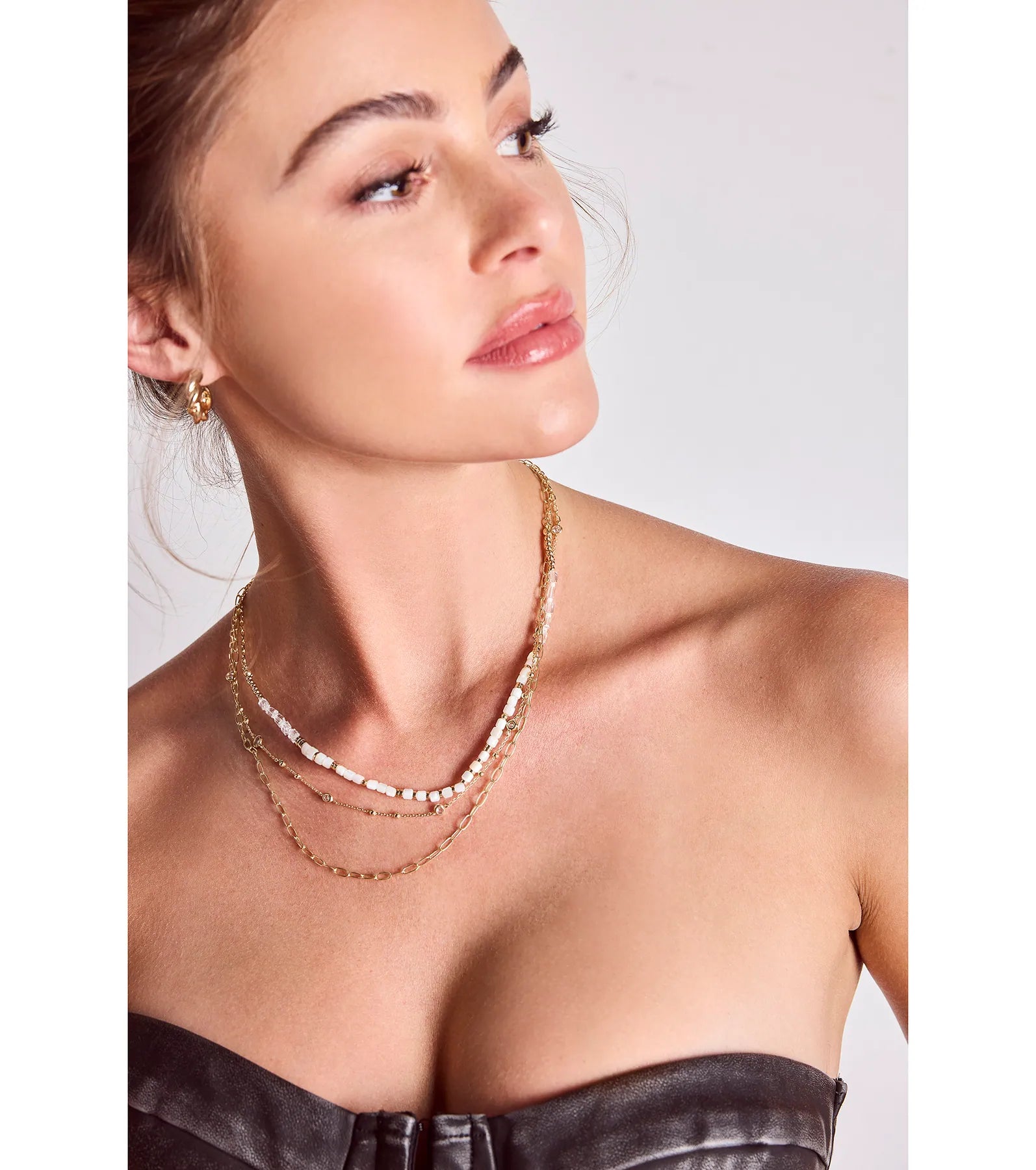 Three Way Tie Layered Bead Necklace - Image 3
