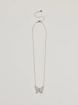 Fluttery Glam Rhinestone Butterfly Pendant Necklace