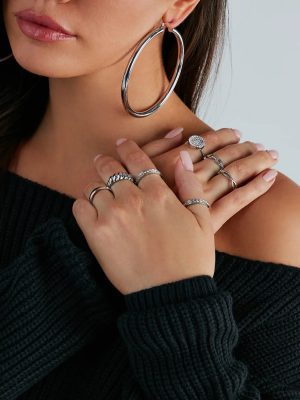 Shimmery Details Seven-Pack Rhinestone Ring Set