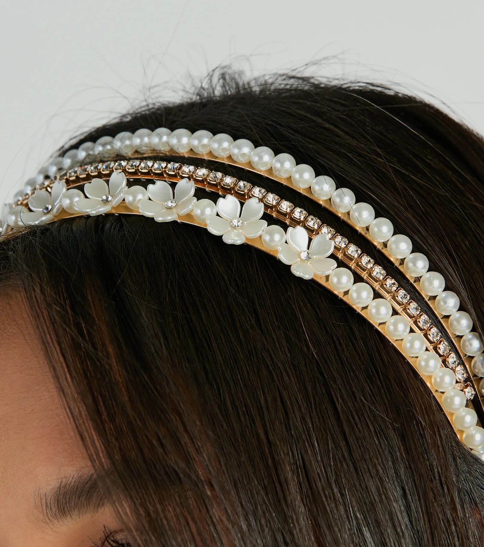 Meant To Be Pearl And Rhinestone Headband Set - Image 2
