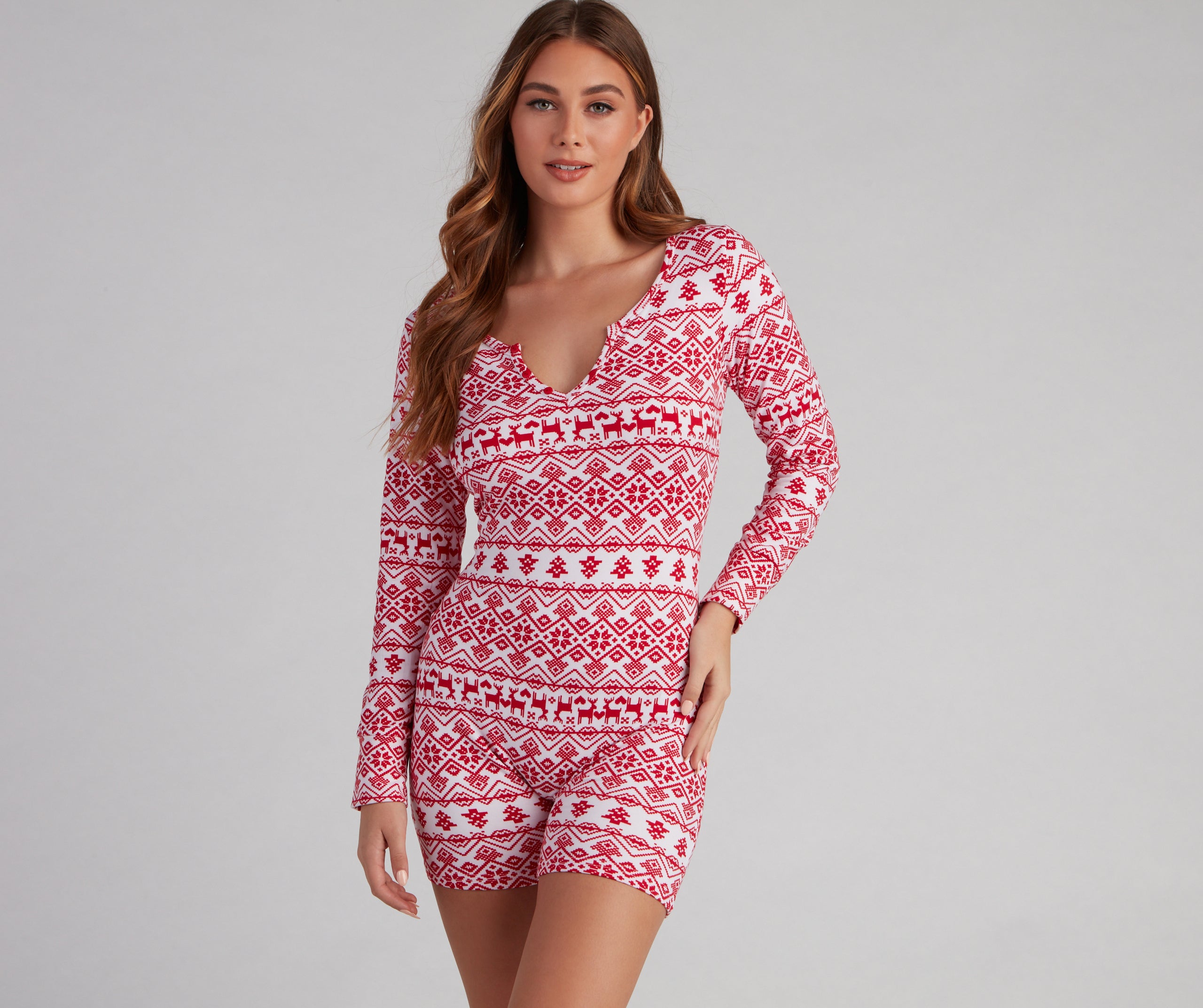 Tis' The Season Fair Isle Pajama Romper Set - Image 2